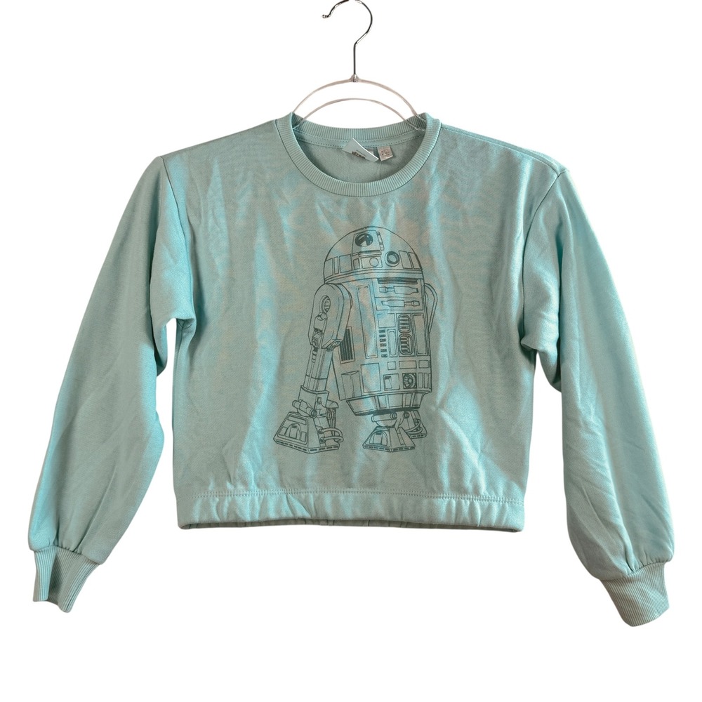 Disney‎ 100 Youth 6/7 Mint R2‑D2 Cropped Sweatshirt Star Wars Cartoon Target NWT